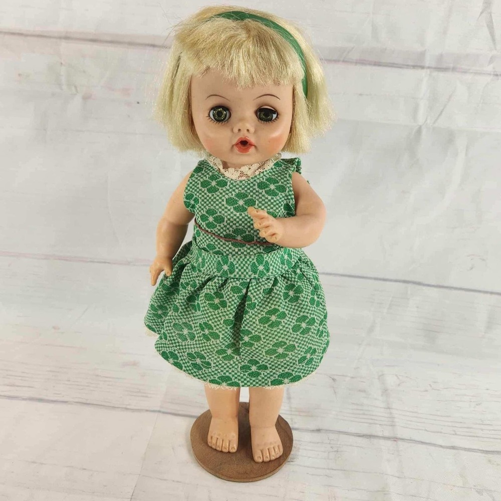 Vintage Uneeda Pri-Thilla Doll 12 Inch 1958 Green Clover‎ Dress Blonde Hair